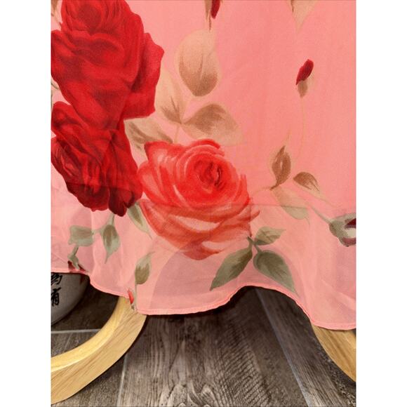 Vintage Y2K Coral Red Rose Holiday Party Dress Chiffon Maxi Slip Dress 90s - Picture 8 of 14